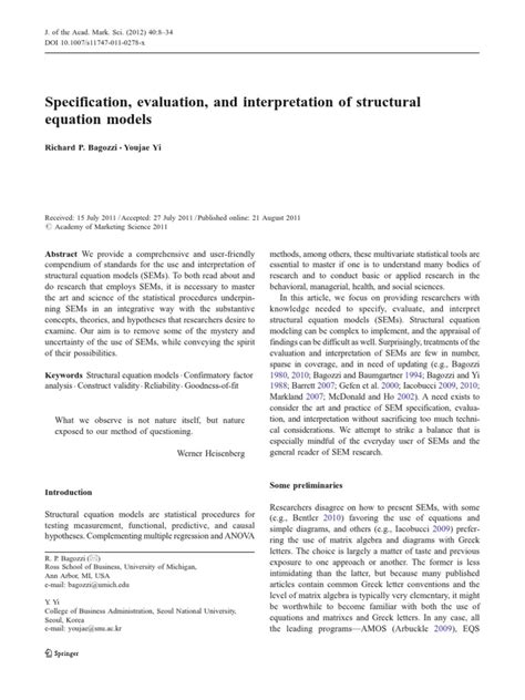 Specification, evaluation, and interpretation of structural equation models.